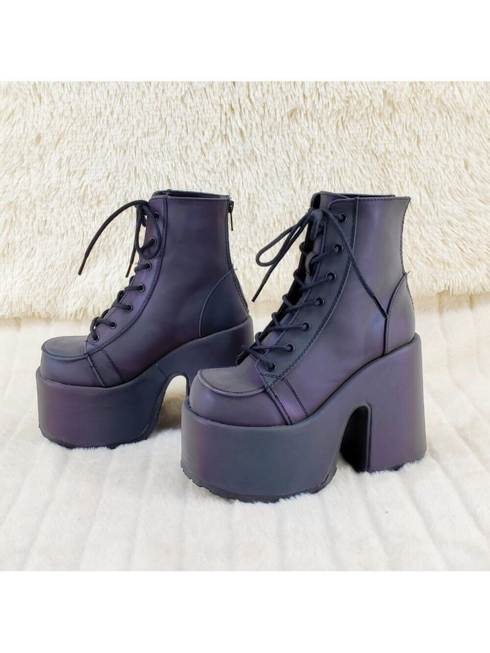 Camel Purple Green Reflective Rave Royalty Festival Platform Ankle Boots - Picture 8 of 15